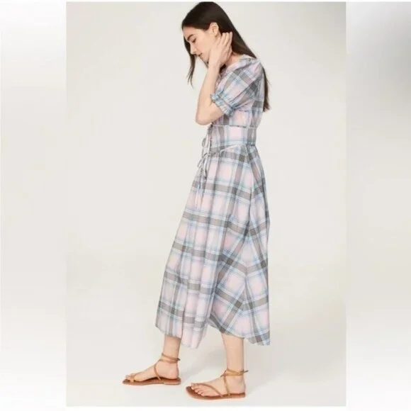 Hill House Sabrina Nap Dress in Spring Plaid Blue Pink Cottagecore Farmhouse M • - Picture 5 of 12